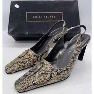 Colin Stuart Snake Print Slingback Heels - Beige and Black
